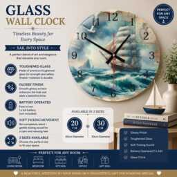 Pirate Map Glass Wall Clock Nautical Sailing Ship Home Decor - thumbnail 1