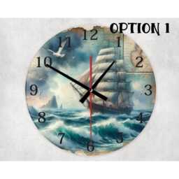 Pirate Map Glass Wall Clock Nautical Sailing Ship Home Decor - thumbnail 2