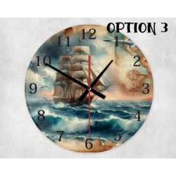 Pirate Map Glass Wall Clock Nautical Sailing Ship Home Decor - thumbnail 4