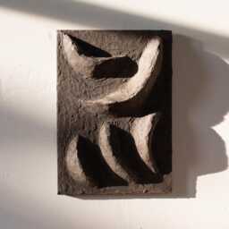 Wabi Sabi Wall Art, Plaster Sculpture, Charcoal Black Japandi Artwork, Biomorphic Hanging, Textured Dark Relief - thumbnail 3