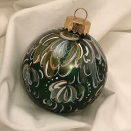 Hand Painted Ornament Cascading Gold Flowers On Dark Matte Green, Norwegian Folk Art - thumbnail 2