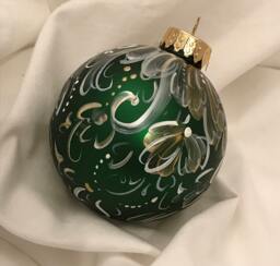 Hand Painted Ornament Cascading Gold Flowers On Dark Matte Green, Norwegian Folk Art