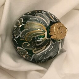 Hand Painted Ornament Cascading Gold Flowers On Dark Matte Green, Norwegian Folk Art - thumbnail 3
