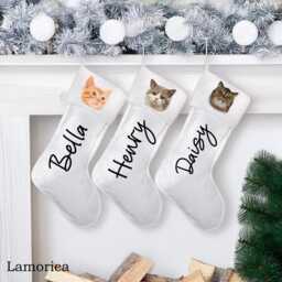 Cat Christmas Velvet Stockings, Personalized Custom Stocking, Christmas Decoration For Family, Pet - thumbnail 2
