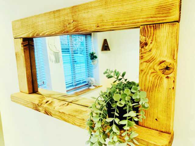 Handcrafted English Oak Waxed Mirror With Shelf Available in Many Sizes To Suit Any Room - image 1