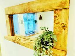 Handcrafted English Oak Waxed Mirror With Shelf Available in Many Sizes To Suit Any Room