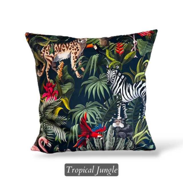 Handmade Printed Velour Velvet Tropical Jungle Cushion Covers - Velor Throw Pillows - Choose From 2 Patterns - image 1