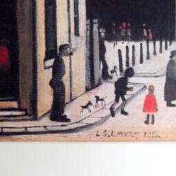L S Lowry Art Print - Street Scene Pendlebury Satin Black Frame With White Mount & Textured Image - thumbnail 3