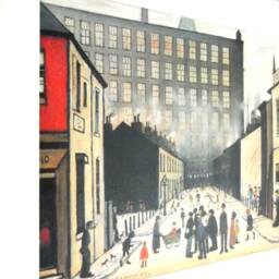 L S Lowry Art Print - Street Scene Pendlebury Satin Black Frame With White Mount & Textured Image - thumbnail 2