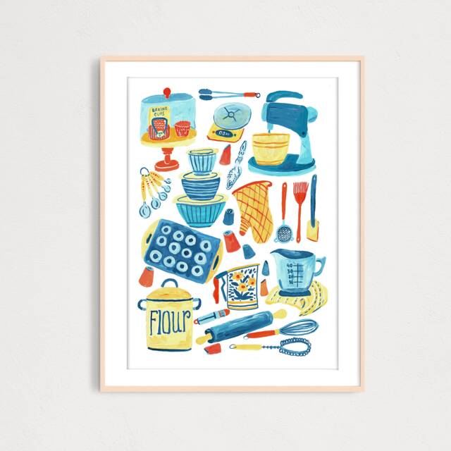 Digital Baking Essentials Items Art Print, Printable Digital Download, Gouache Illustration, Kitchen Poster Decor - image 1
