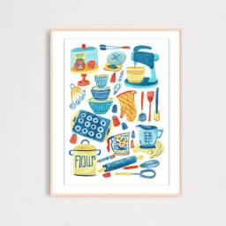 Digital Baking Essentials Items Art Print, Printable Digital Download, Gouache Illustration, Kitchen Poster Decor - thumbnail 1