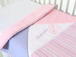 Custom Minky Baby Blanket, Personalized, Embroidered, Soft Pink-White, Purple - thumbnail 1