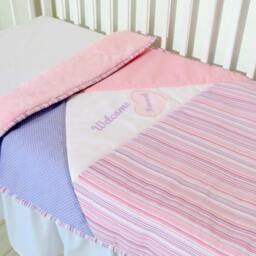 Custom Minky Baby Blanket, Personalized, Embroidered, Soft Pink-White, Purple - thumbnail 3