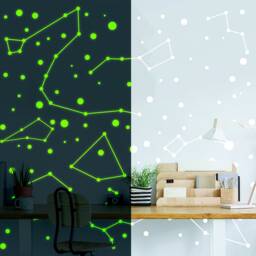 225x Glow in Dark Zodiac Star Wall Sticker - Nursery Ceiling Glowing Vinyl Luminous Decor Decal Bedroom Fluorescent Luminescent Art - thumbnail 1