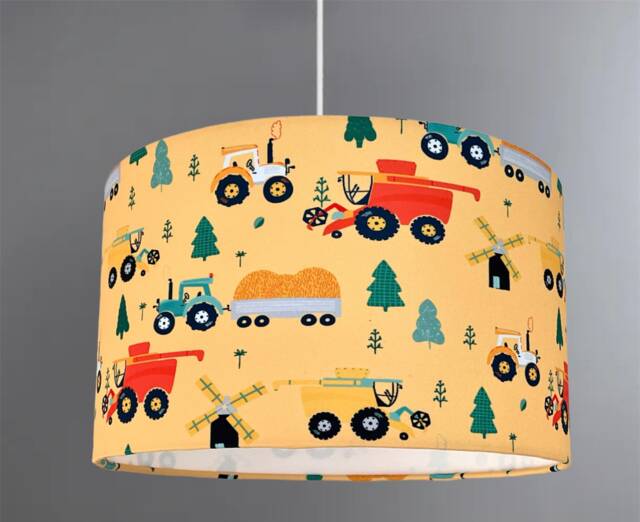 New Hq Children Room Farmhouse Village Trees Trucks Pattern Lamp Shade & Pendant Light Shade-Yellow - image 1