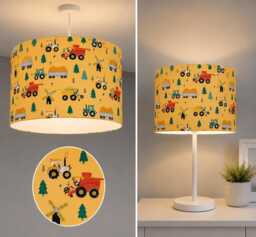 New Hq Kids/Children Room Farmhouse Village Trees Trucks Tractor Pattern Lamp Shade & Pendant Light Shade-Yellow - thumbnail 1