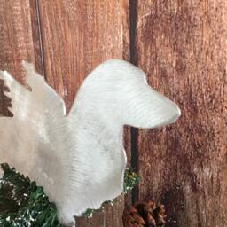Dachshund Angel, Long Haired, Weiner Dog, Christmas Tree Topper, Wreath Decor, Holiday Decoration, Wall Art, Plant Stake, Pet Memorial - thumbnail 2