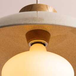 Speckled Cream Gloss Dawn Pendant Light in Ceramic & Oak - thumbnail 3