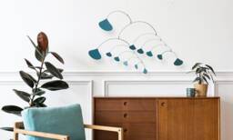 Teal Ginkgo Mobile Mid-Century Modern Hanging Kinetic Art - thumbnail 1