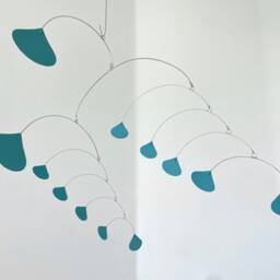 Teal Ginkgo Mobile Mid-Century Modern Hanging Kinetic Art - thumbnail 2