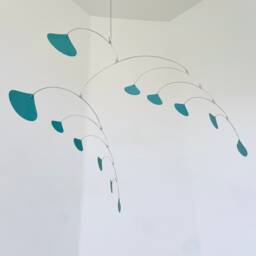 Teal Ginkgo Mobile Mid-Century Modern Hanging Kinetic Art - thumbnail 4