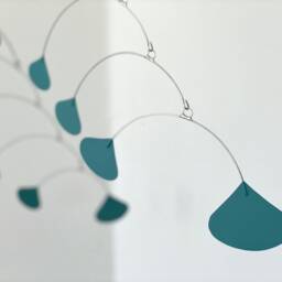 Teal Ginkgo Mobile Mid-Century Modern Hanging Kinetic Art - thumbnail 3
