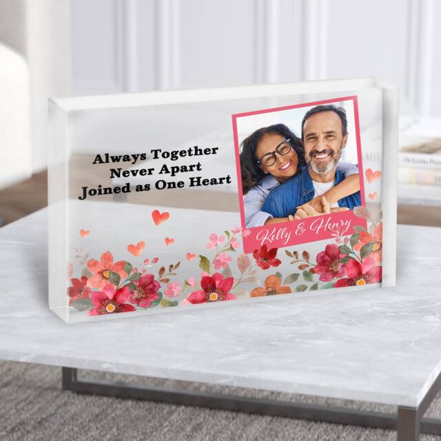 Watercolour Floral Photo Frame Romantic Gift Personalised Clear Acrylic Block - Gift, Keepsake Custom - image 1