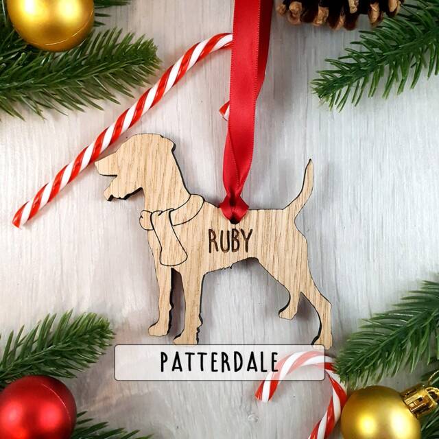 Patterdale Personalised Dog Christmas Decoration Bauble Silhouette Scarf Puppy Memorial - Add Your Pets Name - Other Breeds Available - image 1