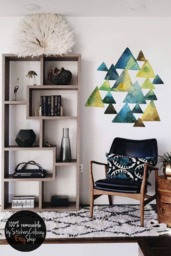 Triangles Wall Decal, Removable Abstract Decor, Reusable Geometric Sticker, Repositionable Natural Colors Green Hues #9W - thumbnail 1