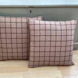 Bamburgh Tartan Plaid Throw Pillow Cover Beige Burgundy Wool Effect - thumbnail 2