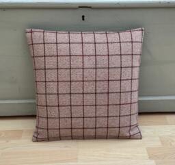 Bamburgh Tartan Plaid Throw Pillow Cover Beige Burgundy Wool Effect - thumbnail 1
