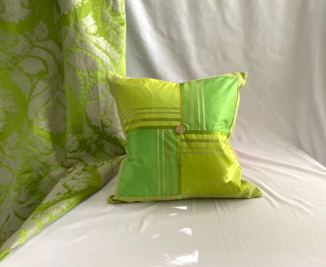 "Designers Guild Lime Green Silk Pillow Cover Romantic Stripe, 20""x 20" - image 1
