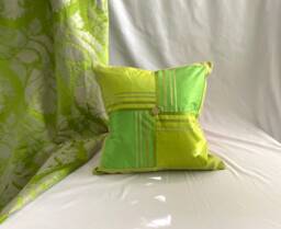 "Designers Guild Lime Green Silk Pillow Cover Romantic Stripe, 20""x 20" - thumbnail 1