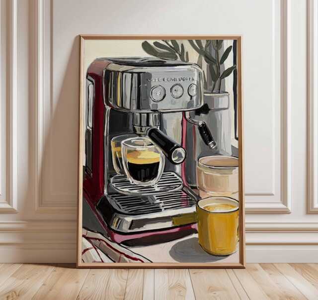 Coffee Machine Poster - Modern Kitchen Wall Art Print Barista Espresso Maker Painting Lover Home Cafe Decor Artwork - image 1