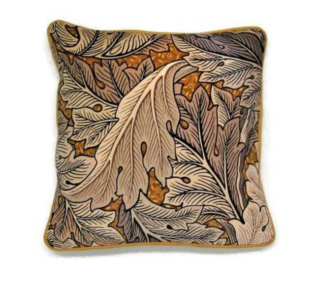 William Morris Acanthus, Arts & Crafts, Grey, Beige Mustard Yellow Velvet Cushion Cover, Throw Pillow Home Decor - image 1