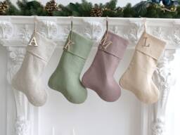 Christmas Stocking Linen, Minimalist Christmas Stocking, Scandinavian Neutral Family Stockings