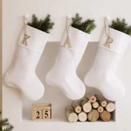 Christmas Stocking Linen, Minimalist Christmas Stocking, Scandinavian Neutral Family Stockings - thumbnail 4