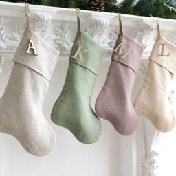 Christmas Stocking Linen, Minimalist Christmas Stocking, Scandinavian Neutral Family Stockings - thumbnail 2