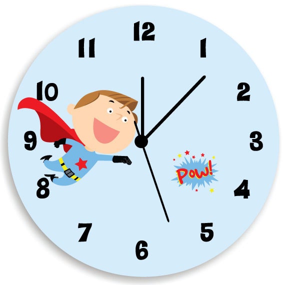 Super Hero Wall Clock For Kids Bedroom, Cute Wall Hanging Art Boys Nursery Decor - image 1