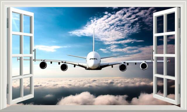 Airbus A380 Plane Aeroplane Magic Window Self Adhesive Sticker Decal Print Graphic Design Poster Wall 1M/1.5M Wide