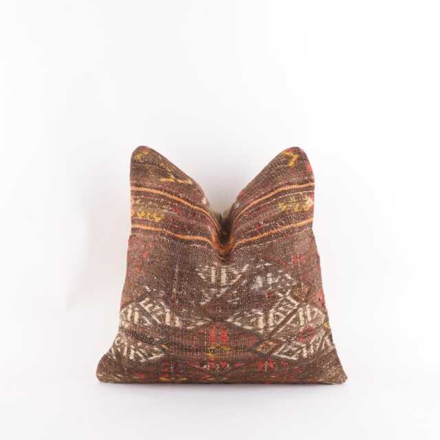 Handmade Turkish Kilim Pillow Cover Boho Throw Pillow, Vintage Wool - 16x16 - image 1