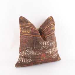 Handmade Turkish Kilim Pillow Cover Boho Throw Pillow, Vintage Wool - 16x16 - thumbnail 2
