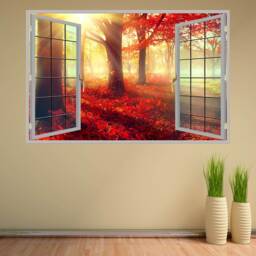 Autumn Forest Trees Red Leaves Wall Decal Sticker Mural Poster Print Art Home Office Decor Hk42 - thumbnail 3