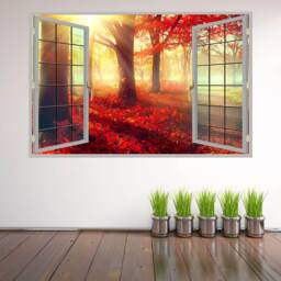 Autumn Forest Trees Red Leaves Wall Decal Sticker Mural Poster Print Art Home Office Decor Hk42 - thumbnail 1