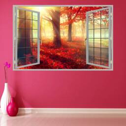 Autumn Forest Trees Red Leaves Wall Decal Sticker Mural Poster Print Art Home Office Decor Hk42 - thumbnail 2