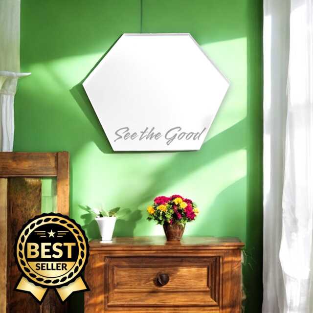 Hexagon Shaped Mirrors With White Backing & Hooks, Bespoke Shapes, Sizes Made, Engraving Services - image 1