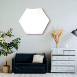 Hexagon Shaped Mirrors With White Backing & Hooks, Bespoke Shapes, Sizes Made, Engraving Services - thumbnail 2