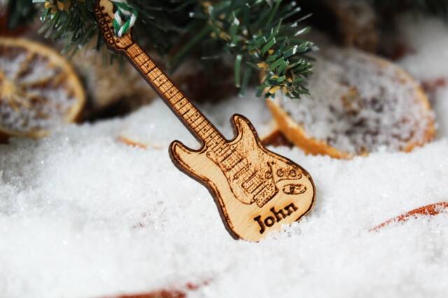 Personalised Electric Guitar Christmas Ornament Music Wood Custom Bauble Laser Engrave Rustic Wooden Name Tree Decoration Irish - image 1