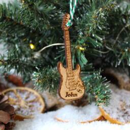 Personalised Electric Guitar Christmas Ornament Music Wood Custom Bauble Laser Engrave Rustic Wooden Name Tree Decoration Irish - thumbnail 2