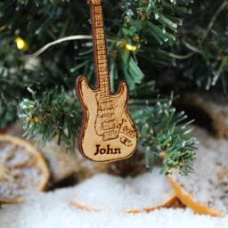 Personalised Electric Guitar Christmas Ornament Music Wood Custom Bauble Laser Engrave Rustic Wooden Name Tree Decoration Irish - thumbnail 3